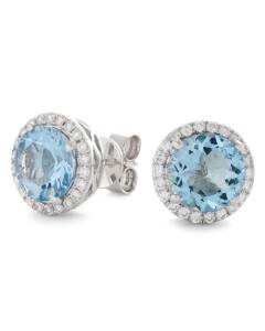 HERGAQ295 Round cut Aquamarine Single Halo Earrings