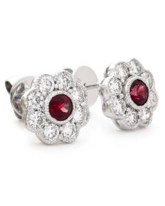 HERGRY267 Designer Floral Shape Ruby Halo Earrings