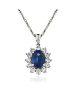HPOGBS216 Oval Shaped Blue Sapphire Halo Pendant