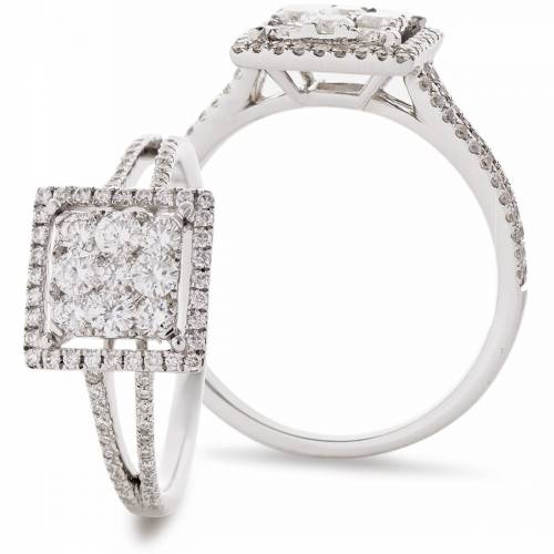 HRRCL904 Square Halo Round cut Cluster Diamond Ring Shining Diamonds