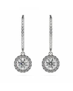 HER69 Round cut Long Dangling Halo Diamond Earrings