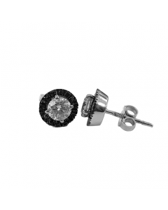 1.08ct I1/EF Round Cut Black Diamond Halo Designer Earrings
