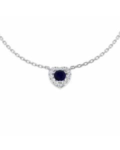 0.30ct SI1/G Round cut Blue Sapphire Gemstone Necklace in 18k White Gold