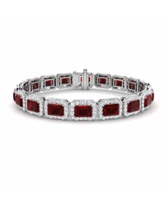 15.77ct SI2/G Emerald cut Ruby Gemstone Bracelet in 18k White Gold