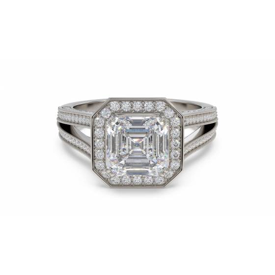 Asscher Diamond Single Halo Vintage Ring