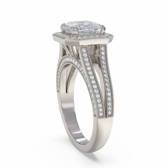 Asscher Diamond Single Halo Vintage Ring