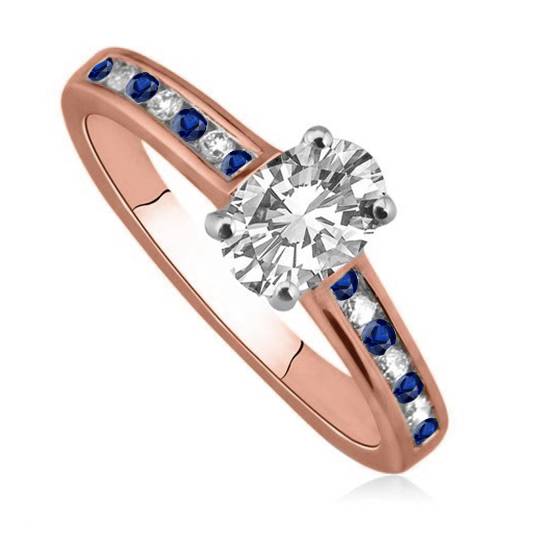 Blue Sapphire And Oval Diamond Engagement Ring