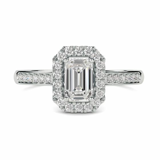0.75ct VVS2/G Emerald Natural Diamond Single Halo Shoulder Set Ring
