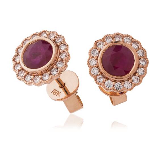 1.50ct Round Ruby and Diamond Cluster Earrings