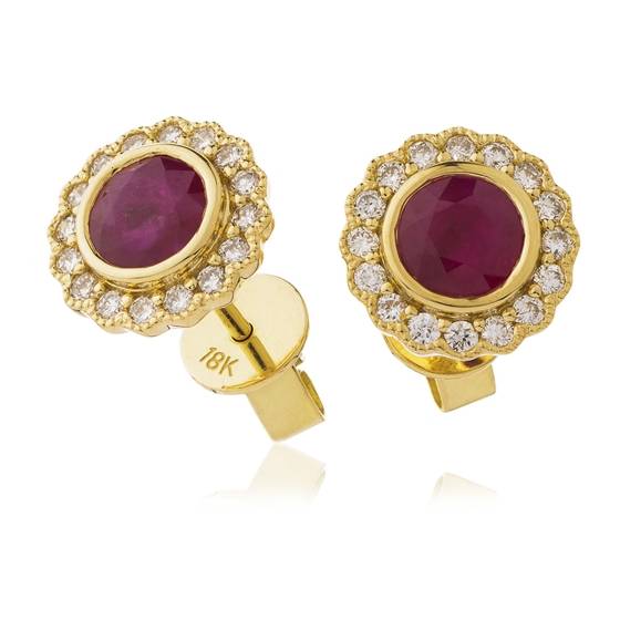 1.50ct Round Ruby and Diamond Cluster Earrings
