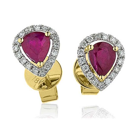 Round Ruby and Diamond Cluster Earrings