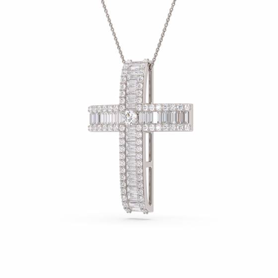 3.00ct Classic Round and Baguette Diamond Cross Pendant