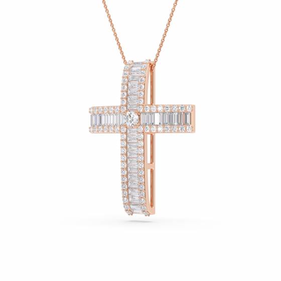 3.00ct Classic Round and Baguette Diamond Cross Pendant