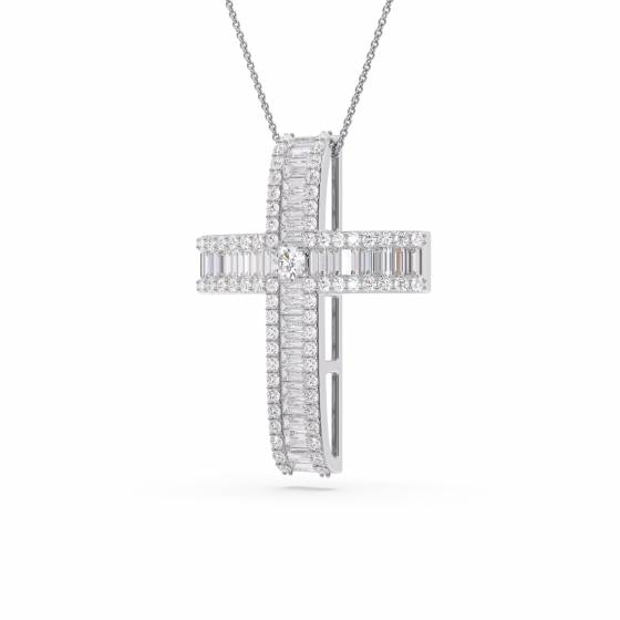 3.00ct Classic Round and Baguette Diamond Cross Pendant