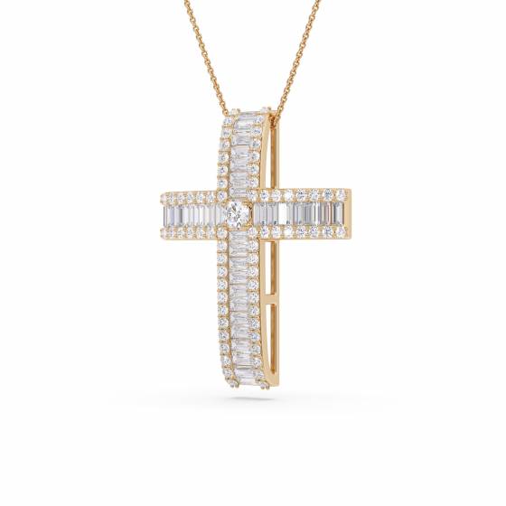 3.00ct Classic Round and Baguette Diamond Cross Pendant