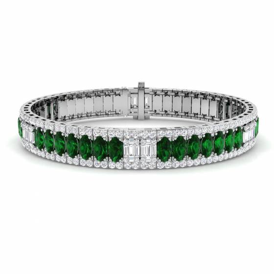 12.22ct SI2/G Oval cut Emerald Gemstone Bracelet in 18k White Gold