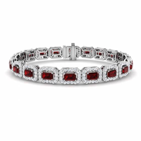 9.28ct SI2/G Emerald cut Ruby Gemstone Bracelet in 9k White Gold