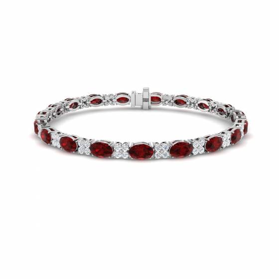 11.62ct SI2/G Oval cut Ruby Gemstone Bracelet in 18k White Gold