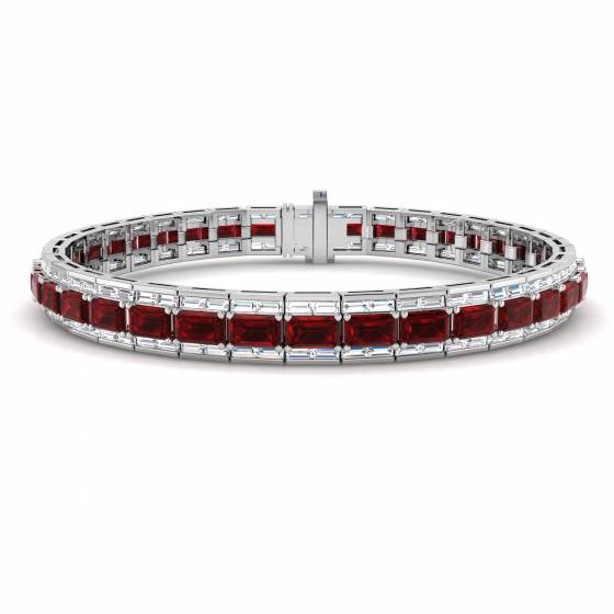 15.28ct SI2/G Emerald cut Ruby Gemstone Bracelet in 18k White Gold
