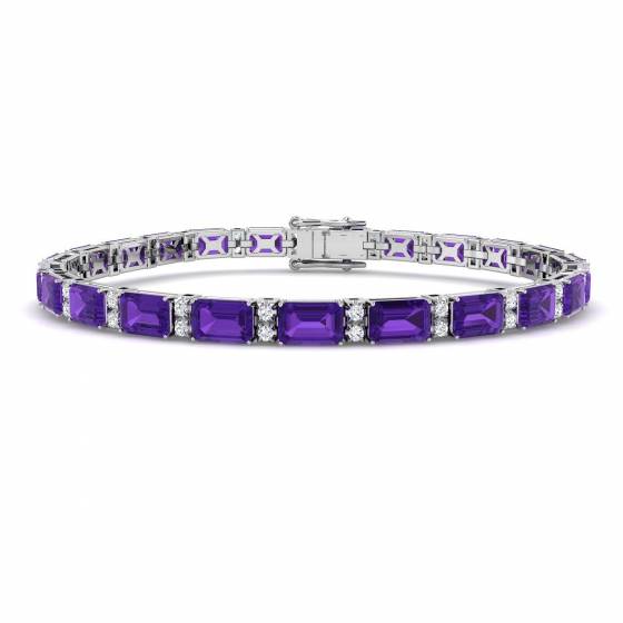 13.01ct SI2/G Emerald cut Amethyst Gemstone Bracelet in 9k White Gold