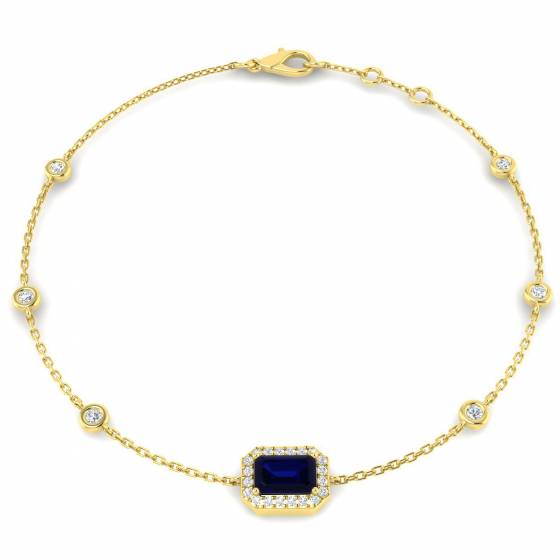 0.77ct SI2/G Emerald cut Blue Sapphire Gemstone Bracelet in 18k Yellow Gold