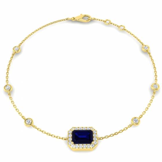 1.71ct SI2/G Emerald cut Blue Sapphire Gemstone Bracelet in 18k Yellow Gold