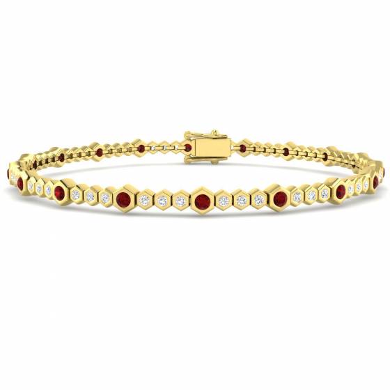 1.63ct SI2/G Round cut Ruby Gemstone Bracelet in 18k Yellow Gold