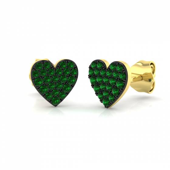 0.21ct SI2/G Round cut Green Emerald Gemstone Heart Shaped Earrings in 9k Yellow Gold