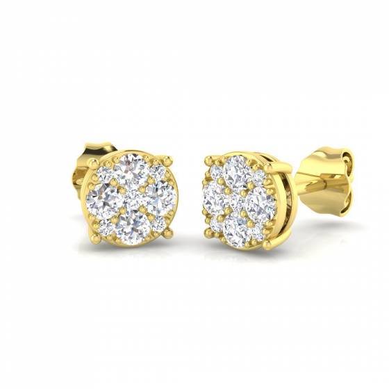 0.43ct VS/F Round cut Lab Grown Diamond Cluster Earrings in 9k Yellow Gold