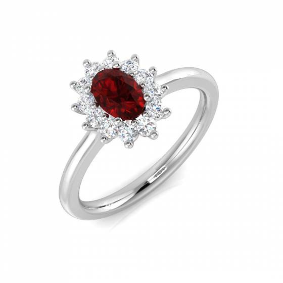 0.91ct SI2/G Oval cut Ruby Gemstone Ring in 18k White Gold