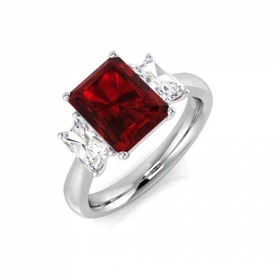 3.82ct SI2/G Emerald cut Ruby Gemstone Ring in Platinum