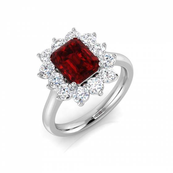 2.80ct SI2/G Emerald cut Ruby Gemstone Ring in Platinum