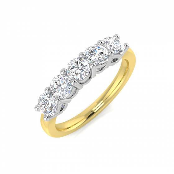 0.95ct VS/F Round cut Lab Grown 5 Stone Diamond Ring in 9k Yellow Gold