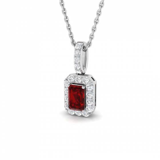 0.48ct SI1/G Emerald cut Ruby Gemstone Pendant in 9k White Gold