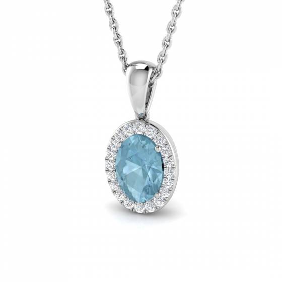 0.38ct SI2/G Oval cut Aquamarine Gemstone Pendant in 9k White Gold