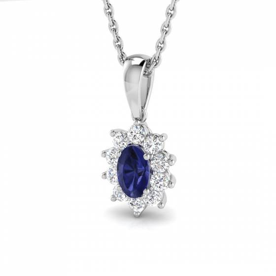 0.48ct SI2/G Oval cut Tanzanite Gemstone Pendant in 9k White Gold