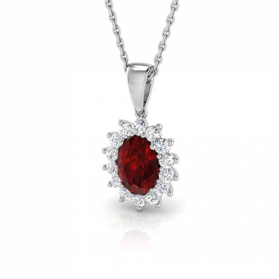 1.14ct SI2/G Oval cut Ruby Gemstone Pendant in 18k White Gold