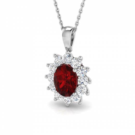 2.02ct SI2/G Oval cut Ruby Gemstone Pendant in 18k White Gold