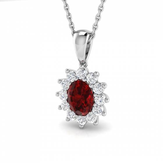 0.77ct SI2/G Oval cut Ruby Gemstone Pendant in 18k White Gold