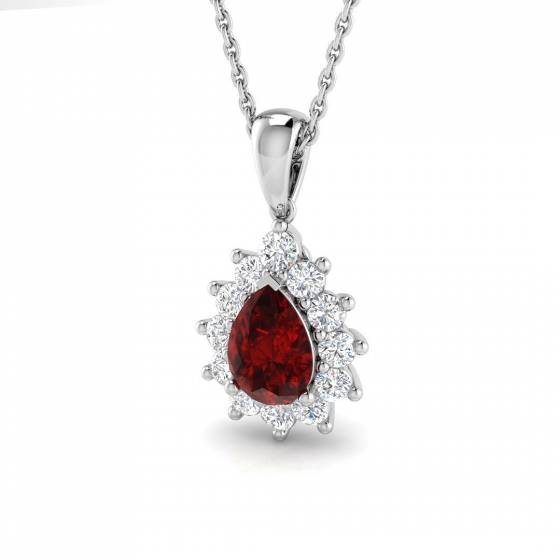 1.35ct SI2/G Pear cut Ruby Gemstone Pendant in 18k White Gold