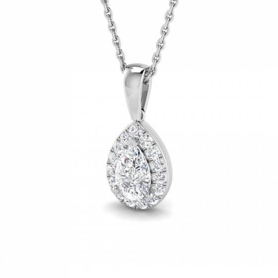 0.61ct SI2/G Pear cut Diamonds Halo Pendant in 18k White Gold