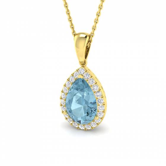 2.45ct I1/G Pear cut Aquamarine Gemstone Pendant in 9k Yellow Gold