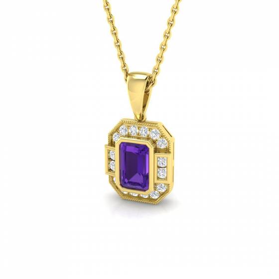 0.68ct I1/G Emerald cut Amethyst Gemstone Pendant in 9k Yellow Gold