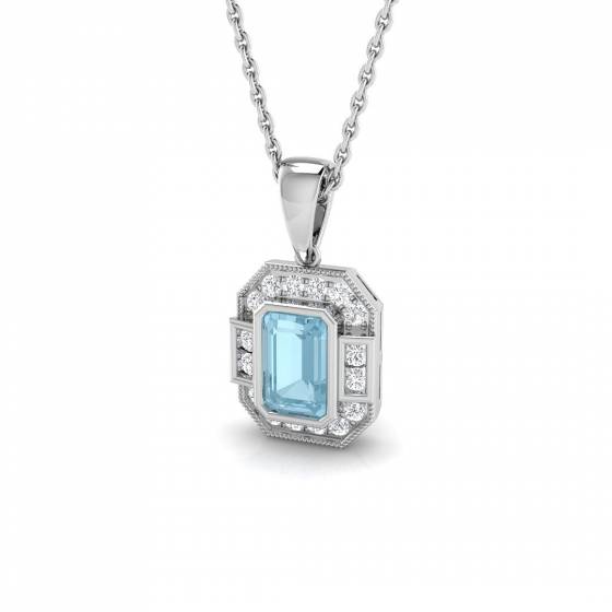 0.89ct I1/G Emerald cut Aquamarine Gemstone Pendant in 9k White Gold