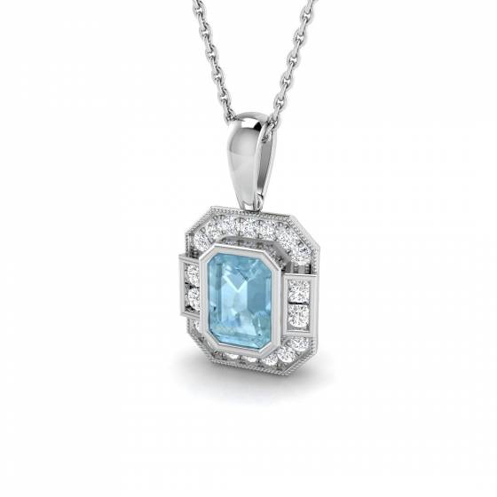 1.15ct I1/G Emerald cut Aquamarine Gemstone Pendant in 9k White Gold