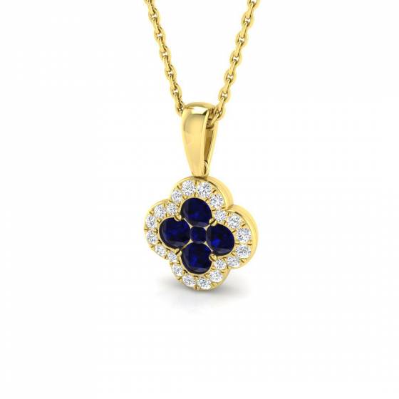 0.49ct I1/G Round cut Diamonds Blue Sapphire Gemstone Pendant in 9k Yellow Gold