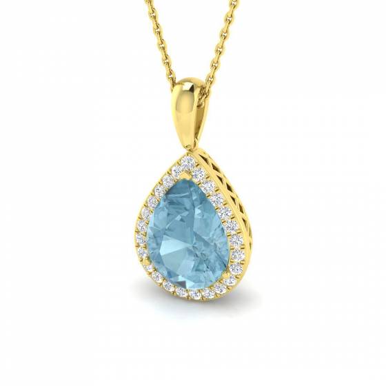 3.19ct I1/G Pear cut Aquamarine Gemstone Pendant in 9k Yellow Gold