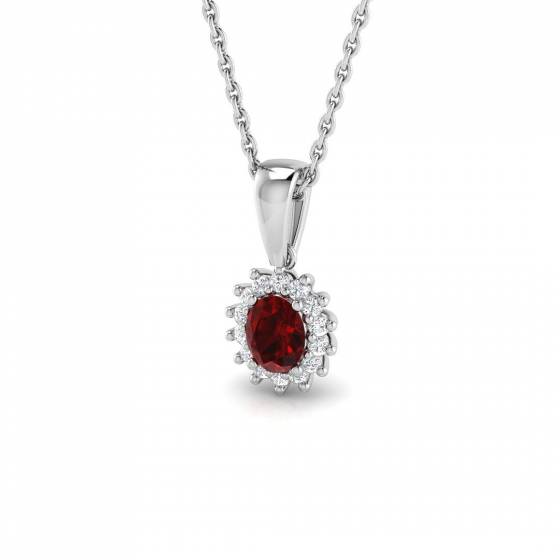 0.47ct I1/G Oval cut Ruby Gemstone Pendant in 9k White Gold