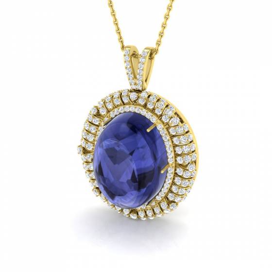 16.35ct I1/G Oval cut Tanzanite Gemstone Pendant in 9k Yellow Gold