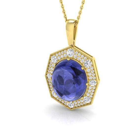 7.97ct I1/G Round cut Tanzanite Gemstone Pendant in 9k Yellow Gold